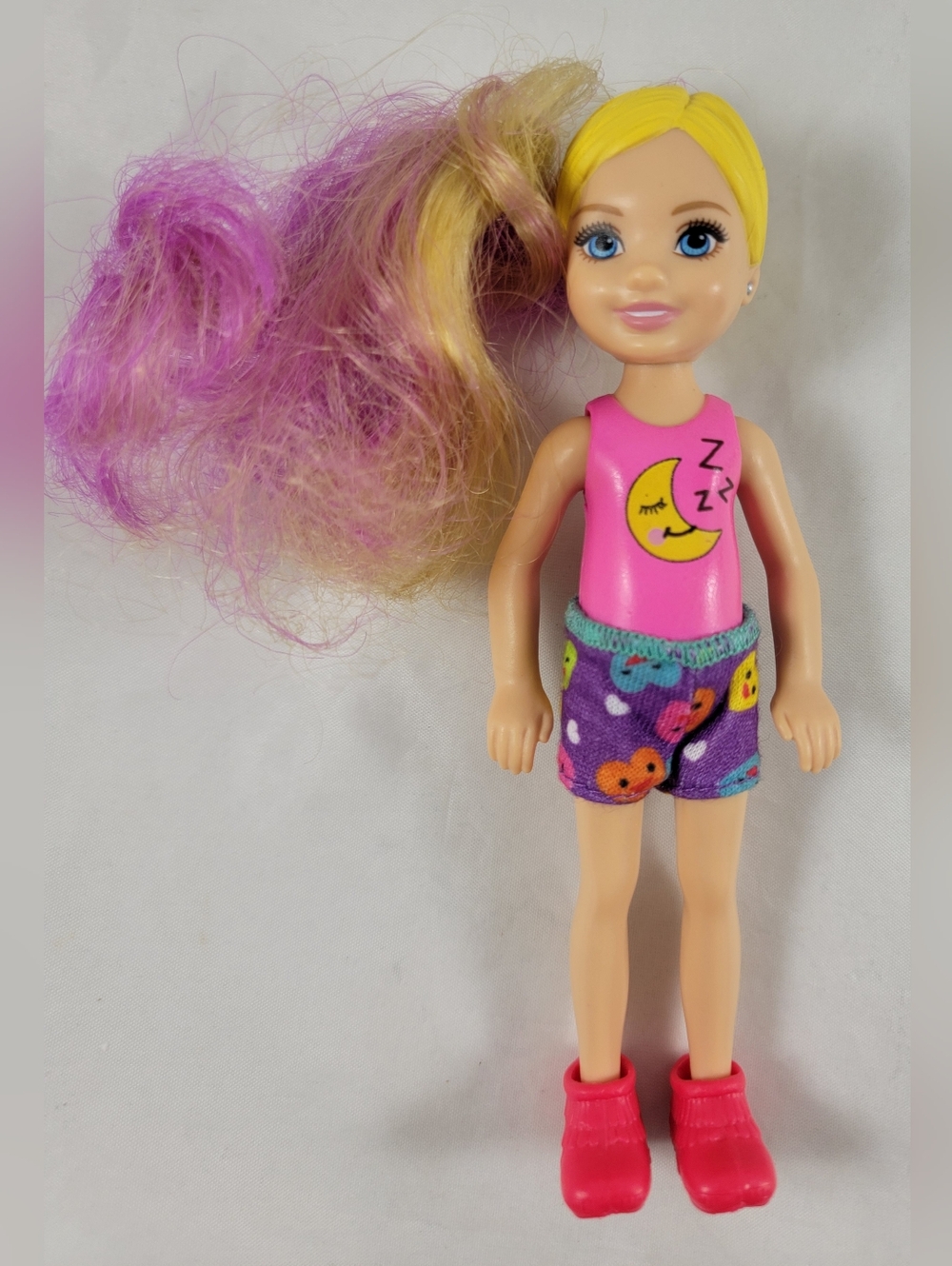 Chelsea Doll Wearing Colorful Heart Shorts Clip Hair Piece Shoes Barbie Mattel
